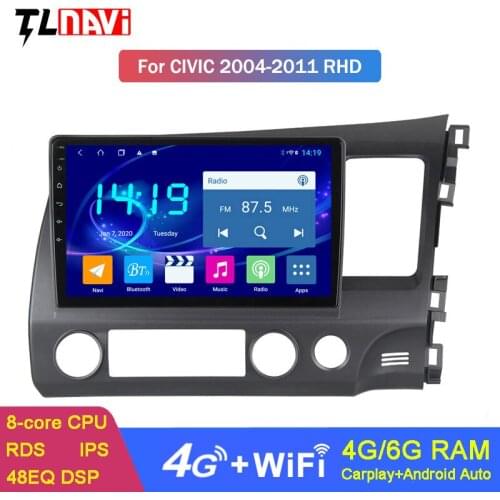 Android 10 IPS 6G+128G Car GPS Navigation For RHD Honda Civic 2004-2011 Right Hand Stereo Audio Radio Video Bluetooth