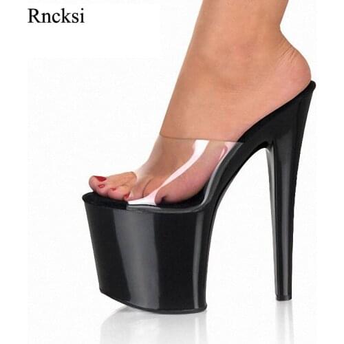 White Simple Belt Transparent Platform Open Toe 20cm Ultra High Heels Slippers 8 Inch Sexy Party Crystal Shoes