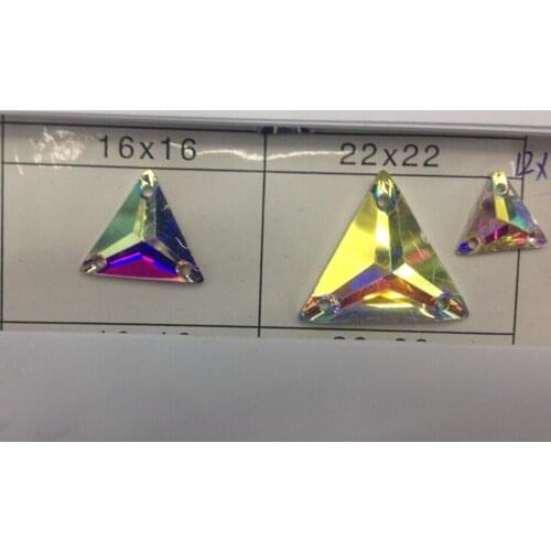 Free shipping~! 100pcs/lot, 12mm,16mm,22mm triangular crystal AB color Flat Back Sew On Resin stones Beads