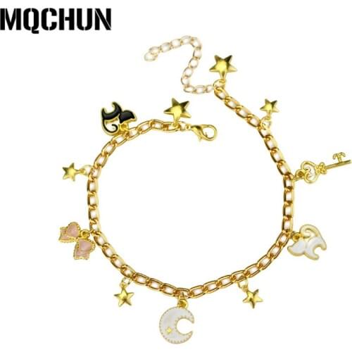 Fashion Jewelry Japanese Anime Cardcaptor Sakura Charm Bracelet Cute Star Moon Cat Bowknot Sakura Statment Bracelet for Girl-25