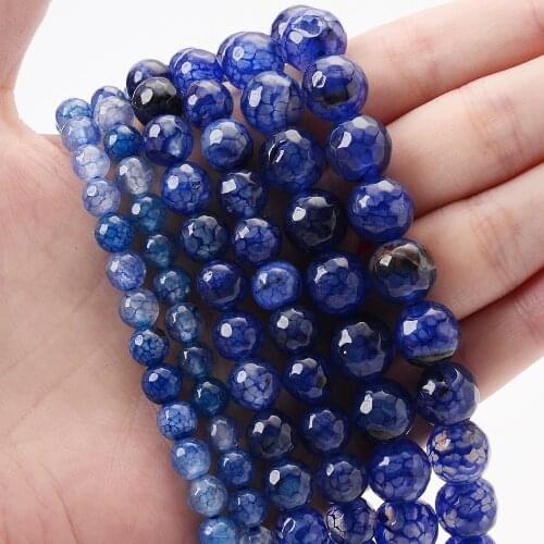 Sapphires Crack Agates Natural Stone Beads Faceted Loose Spacer Bead for Jewelry Making DIY Charm Bracelet Crafts 4/6/8/10/12mm