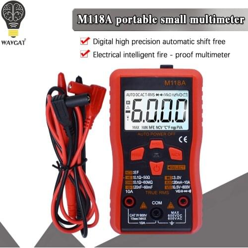 Official M118A Digital Mini Multimeter Tester Auto Mmultimetro True Rms Tranistor Meter with NCV Data Hold 6000counts Flashlight