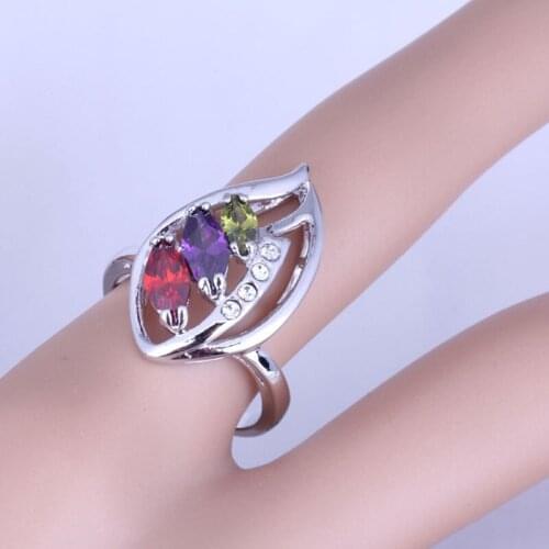 Love Monologue Grandeur Colorful Cubic Zirconia Leaf Silver Color Rings for Womens J0424 Size 6/7/8/9
