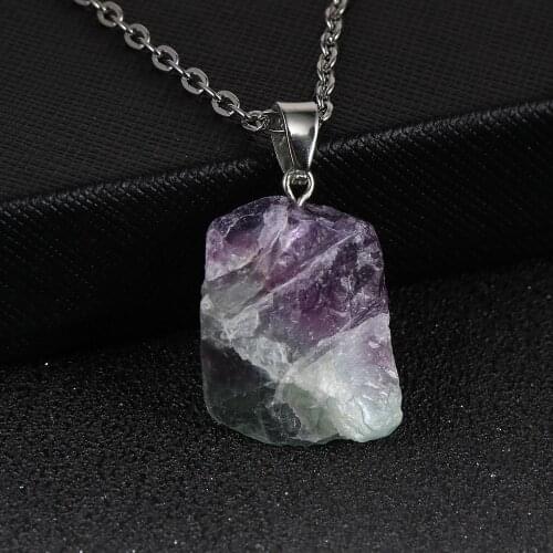 Irregular Fluorite Pendant Necklace Genuine Original Natural Stone Pendants Women Girl 18" Choker Necklace O Chain BOHO Jewelry