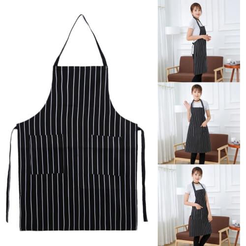 Kitchen Apron Waterproof Oilproof Stripe Bib Apron with 2 Pockets Chef Cook Tool for Home Kitchen Sanitary Food Drink Making