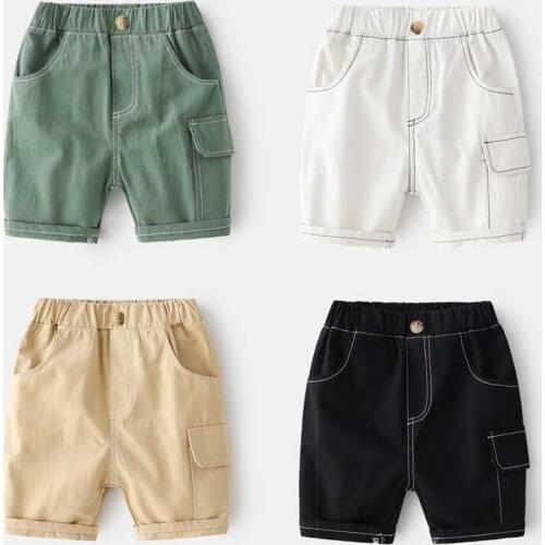 Summer Boys Casual Shorts Children Cotton Elastic Waist Pants Toddler Kids Knee Length Pants Solid Color Baby Boys Clothes1-6Y