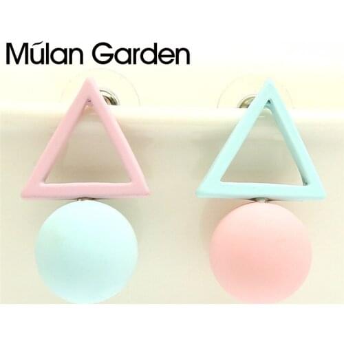 M&G Triangle Ball Candy Colors Pendant Drop Earrings for Women Fashion Cute Girl Earring Party Jewelry Accessories Hot Sale Gift