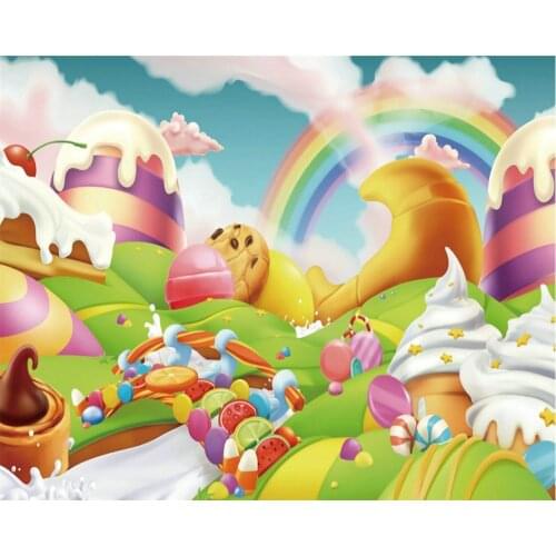 Cartoon Rainbow Dessert Town Birthday Party Backdrop Baby Shower Room Decor Photo Booth Studio Prop
