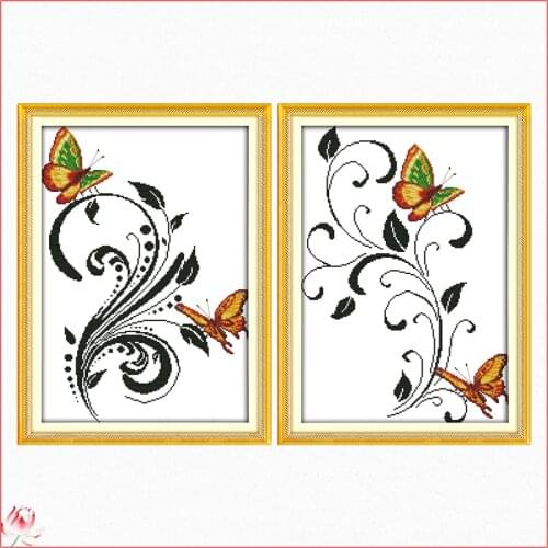 Joy Sunday Two Butterflies Cross Stitch Animal Embroidery Kit 11CT 14CT Count Printed Fabric Needlework Full Set DIY Sewing Gift
