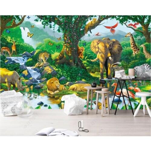 Custom mural 3d photo wallpaper Animal World Monkey Elephant Lion Rhino Childrens Room wallpaper for wall 3 d in rolls