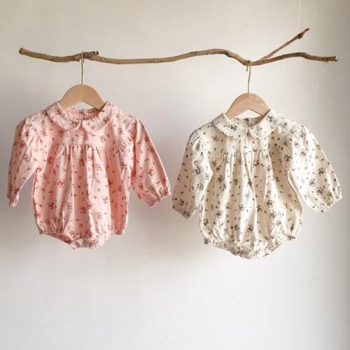 New 2020 Autumn Newborn Baby Girls Floral Doll Collar Long Sleeve Rompers Clothes Baby Toddler Girls Jumpsuits