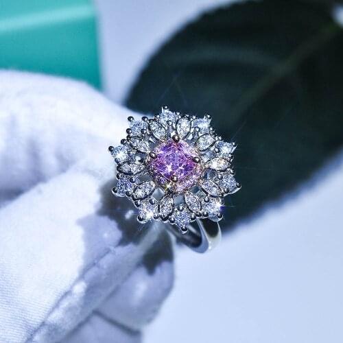 QTT New Womens Ring Dazzling Flower Pink AAA Zircon 925 Sterling Silver Rings Resizable Classic Jewelry For Bride