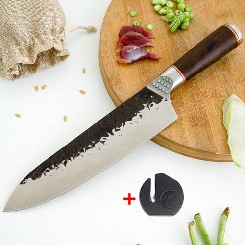 High Carbon Steel Chef Knife Clad Butcher Kitchen Knives Meat Cleaver Kitchen Vegetable Slicing Knife with Knife Sharpener