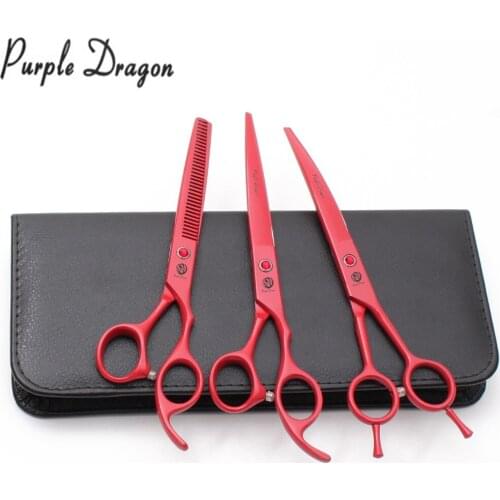7" Purple Dragon JP Stainless Red Animal Flur Shears Dog Grooming Shears Straight Scissors Thinning Shears Pets Shears Set Z3102