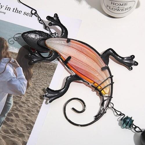 Hanging Decors Hanging Wind Chimes Ornaments Glass Gecko Wind Chime Crafts With Hook Orange Red Garden Hanging Gift Decor Gecko