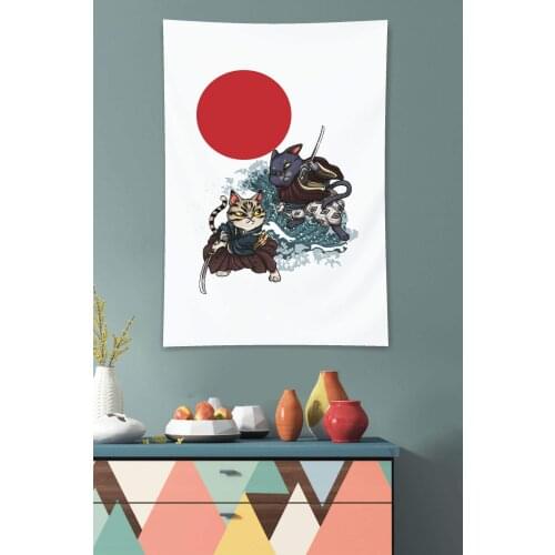 Samurai Cats Wall Covering 40 x 60 cm Ultra Soft Textured Polyester Fabric Suitable for indoor - outdoor use