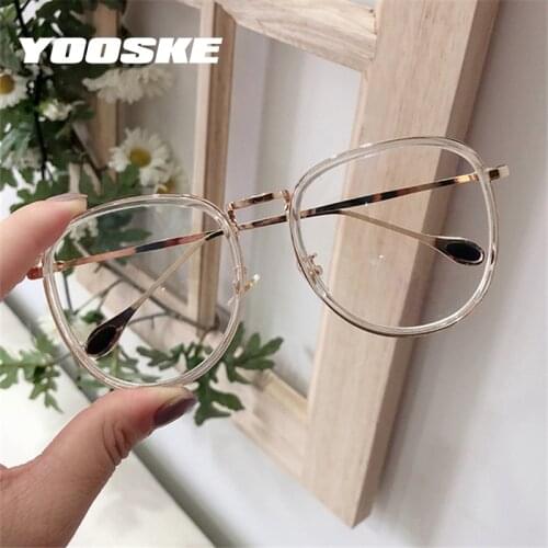 YOOSKE Transparent Eyeglasses Frames Men Women Fake Eyeglass Vintage Metal Optical Spectacles Oversized Eyewear