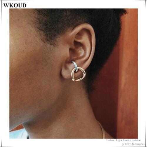 French Retro Fashion Exaggerated Creative Color Contrast Design Double Circle Round Line Curve Earring for Women Popular Jewelry