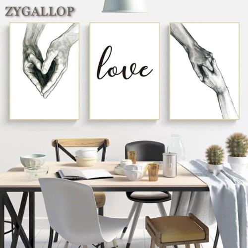 Nordic Decor Poster Hand and LOVE Canvas Painting Lover Wall Art Mural Sketch Painting Print Decorative Pictures for Living Room