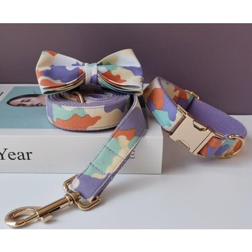 Nylon soft self-designed dog collar with bow tie walking dog rope training pet collar traction straps pet products good quality
