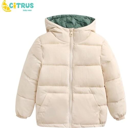 CITRUS Winter New Boy Girl ChildrenS Down Padded Jacket Solid Color Thickening Hooded Padded Jacket For 12-24M Baby