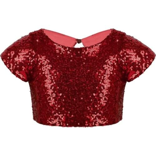 Girls Children Teens Shiny Sequin Dance Crop Top Girls Ballet Dance Costume Ballerina Stage Performance Gym Sports Tank Top