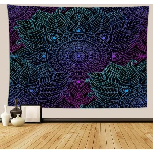 Dark Colorful Indian Mandala Flower Tapestry for Livingroom Photography Wall Decor