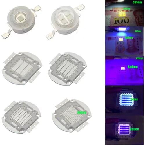 3W 5W 10W 20W 30W 50W 100W High Power Light UV Purple LED 365nm 375nm 380nm 385nm 395nm 400nm 405nm Ultraviolet Bulbs Lamp Chips
