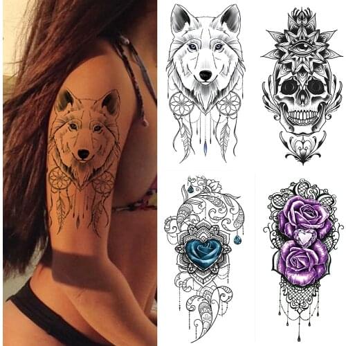 1Sheet Waterproof Temporary Tattoo Sticker Foxr Skull Flash Tattoos Body Art Arm Fake Sleeve Tatoo Women Men