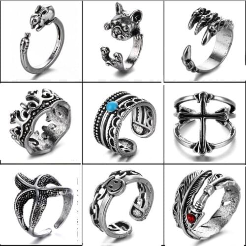 WANGAIYAO2021 new couple fashion stainless steel moving cute animal opening ring snake dog dog feather fashion men and women ope