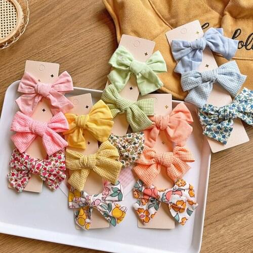3pcs Girl Kid Flower Print Bow Hairpins Sweet Hair Clip Pin Cute Hair Accessories Headwear Set Hairgrip Barrettes