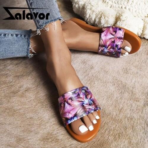 ZALAVOR Women Summer Shoes Flat Heel Print Open Toe Women Summer Slippers Women Footwear Size 35-43