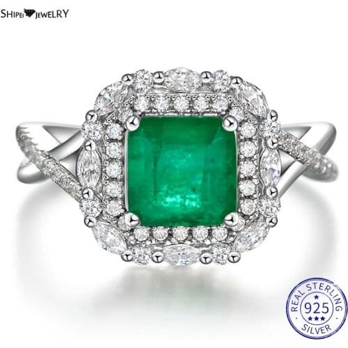 Shipei Luxury 925 Sterling Silver Emerald Princess Greated Moissanite Diamonds Wedding Fine Jewelry Engagement White Gold Rings