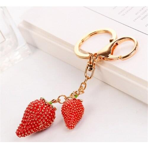 1PC Strawberry Red Keychain Keyring For Women Girl Jewelry Simulated Fruit Cute Car Key Holder Keyring Best Friend