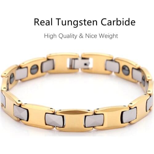 10MM Gold Tungsten Carbide Bracelet Silver Polished Buckle Health Magnet Bangle