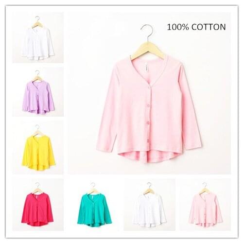 2018 New Girl Teenager Summer Outerwear Sun Protection Clothing 100% Cotton Solid Color Coats Casual Children Jackets for Girls