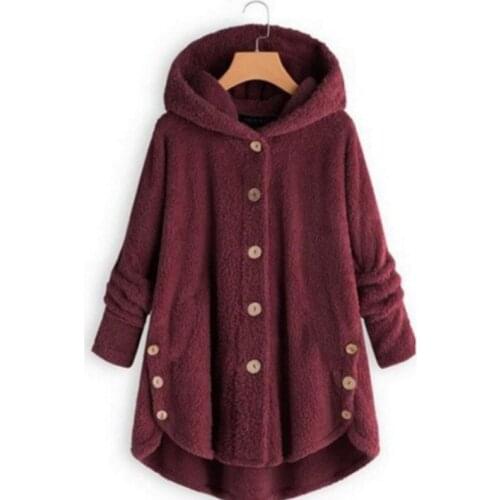 2020 Winter Women Fleece Hoodies Button Irregular Jacket Solid Harajuku Loose Coat Warm Outwear Sudadera Mujer Wz