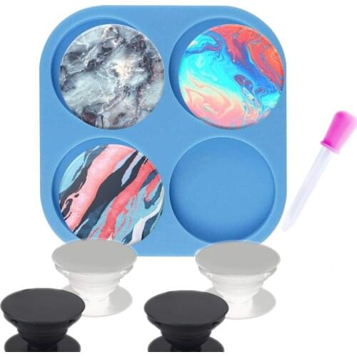 4 Pcs Silicone Round Cellphone Sockets Mold Round Resin Mold For Diy Crystal Casting Crafts Making Phone Grip Epoxy Mold