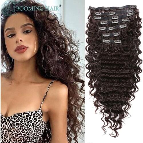 Deep Wave Clip In Hair Extension Straight Synthetic 24 Inches Long False Hair Extensions Curly Weave 613 7PCS Full Head BOOMING