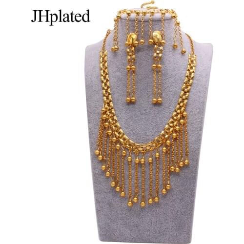 African 24K gold filled round bridal bells necklaces earrings bracelets jewelry sets gifts Necklace ring jewellery set for women