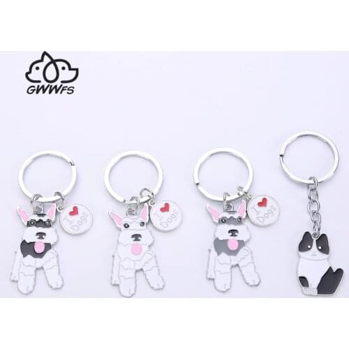 Gwwfs New Schnauzer Key Ring Car Keychain Black And White Gray Color Boyfriend Keychain Animal Metal Men Jewelry Couple Gift