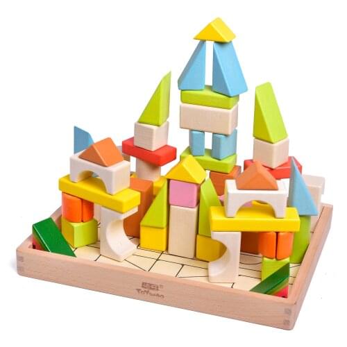 ToyWoo Wooden Early Education Children Wooden Building Blocks Toy Puzzle Big Grain Toy Primary Color Building Blocks