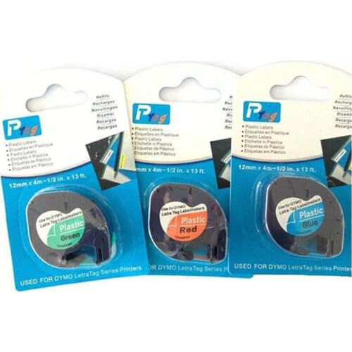 Dymo Letratag label tape LT 91203 91204 91205 Black on Red/Green/Blue for DYMO Letra Tag labellers