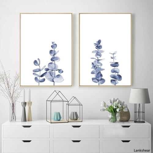 Blue Eucalyptus Leaves Plant Watercolor Illustration Posters and Prints Picture Botanical Wall Art Canvas Painting Home Decor