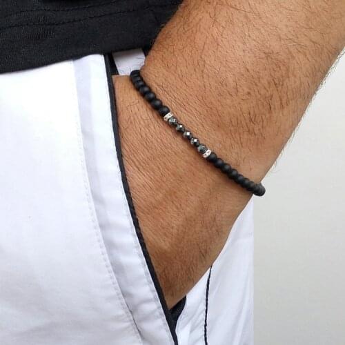 Small size Stone Beaded Bracelet for Men Simple Lucky Handmade Magnetite Stone Charm Bracelet Style Gift Pulsera Hombre