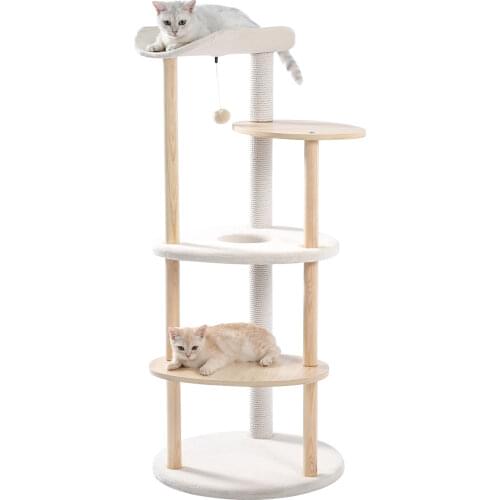 New Dropshipping Cat Tree Towel with Sisal Scratching Posts Cat Play Climbing Frame Jumping Toy Spacious Perch with Hanging Ball