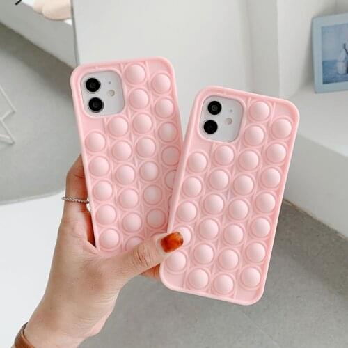 Cute Pink Silicone Phone Case For Iphone 12 Pro Max 11 6 6S 7 8 Plus X XR XS Max Cover Reliver Stress Bubble Cover
