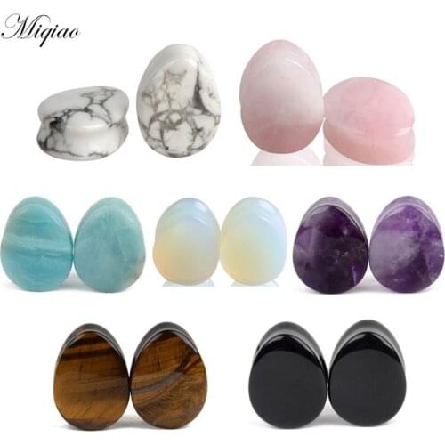 Miqiao 2pcs Explosive Simple Stone Drop Ear Expander Exquisite Human Body Piercing Jewelry