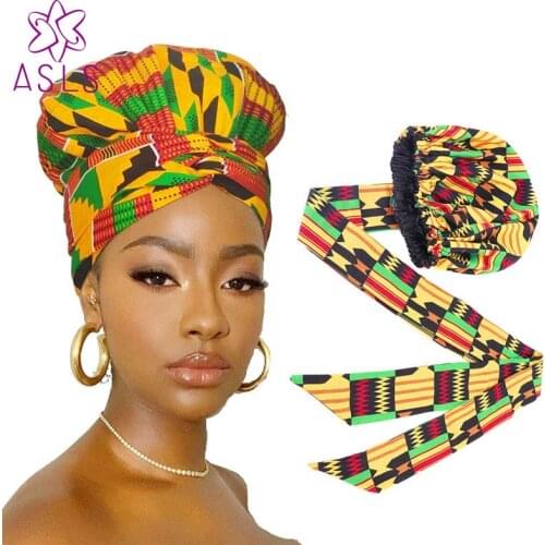 Fashion Elegant New Print Satin Bonnet With Long Ribbon Wrap Double Layer For ladies Headwrap Head Cover Hat Hair accessories