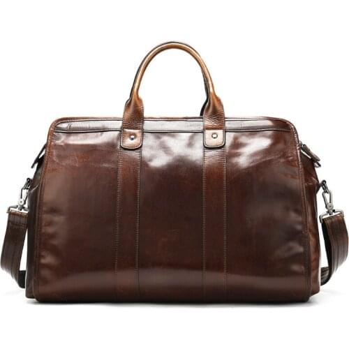 Retro first layer cowhide mens business trip large-capacity portable travel bag soft leather gym bag zipper Business Solid